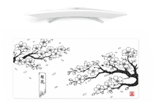 White Cherry Blossom Desk Mat – Japanese Minimalist Edition