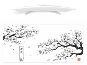 White Cherry Blossom Desk Mat – Japanese Minimalist Edition