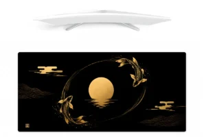 japanese desk mat black fish sun cloud japan art